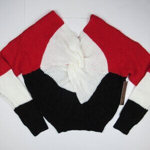 Almost Famous Juniors Size M Chunky Knit Sweat Colorblock Red White & Black